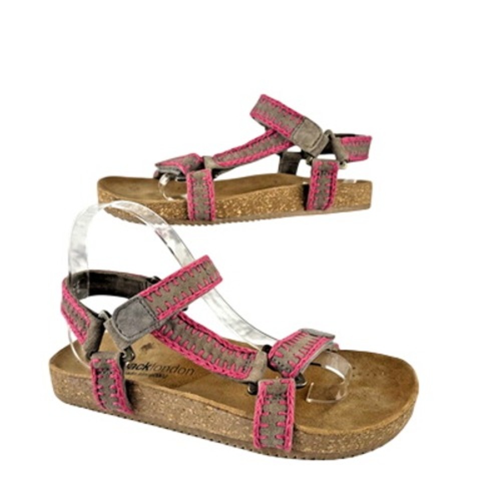 Laidback‎ London Kemle Sandal Size 6.5 Pink Embroidered Taupe Leather Strap Boho